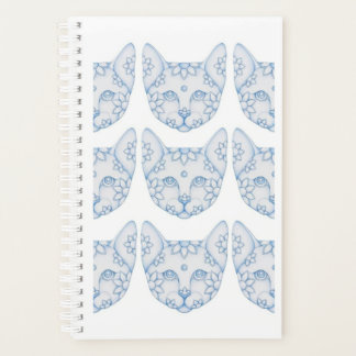 CADERNO PLANEJADOR GATO AZUL CLARO COM FLORES