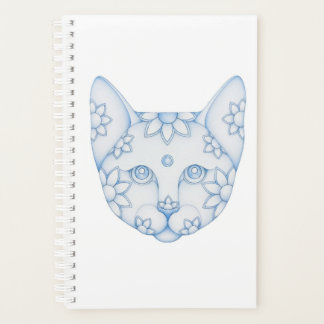 CADERNO PLANEJADOR GATO AZUL COM FLORES