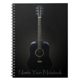 Caderno preto personalizado da música da guitarra