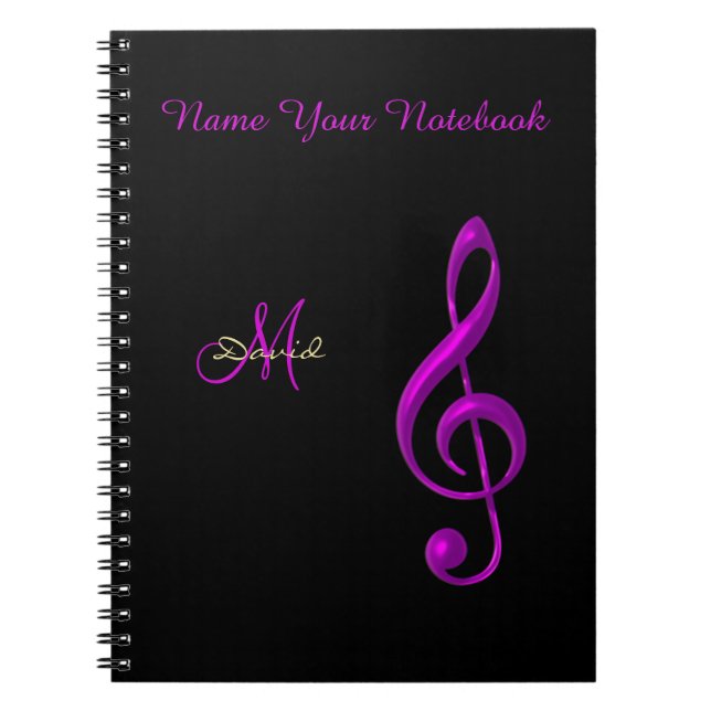 Caderno preto personalizado do Clef da música (Frente)
