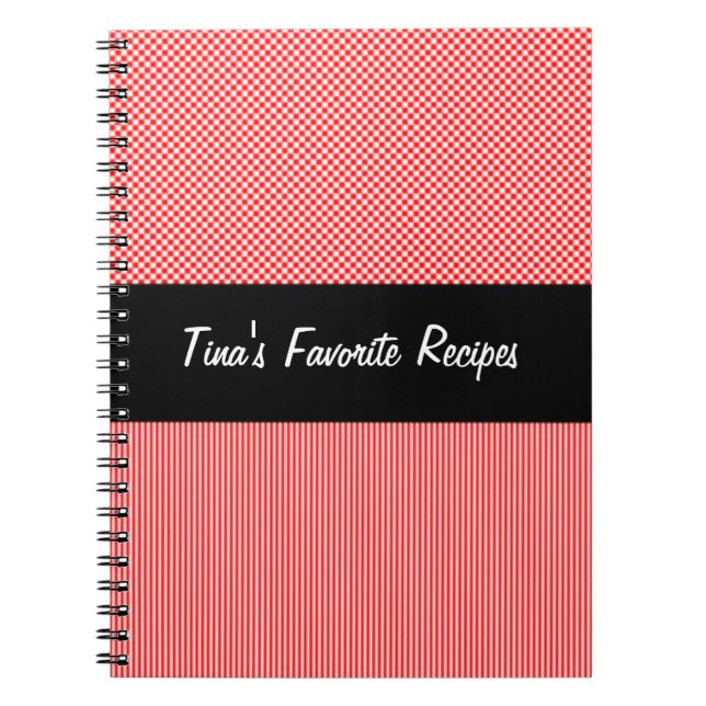 Caderno preto, vermelho, e branco da receita (Frente)