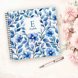 Caderno Quadrado Floral Azul Personalizado