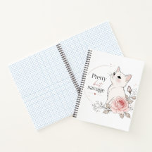 Caderno Rosa Gato Branco Bonito Mas Selvagem
