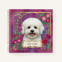Caderno Rosa Personalizado Bichon Frise