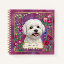 Caderno Rosa Personalizado de Cachorro Maltês