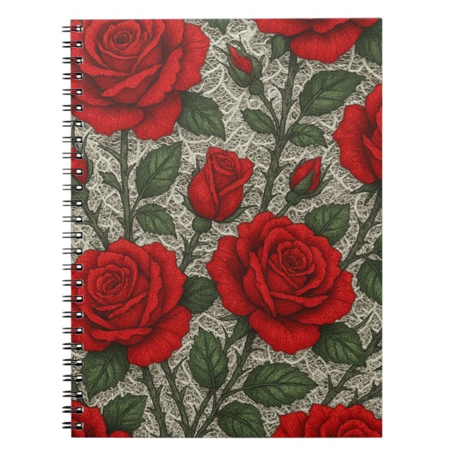 caderno Rosas Vermelhas sobre Renda Branca artes (Frente)