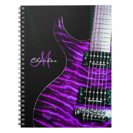 Caderno roxo personalizado da música da guitarra