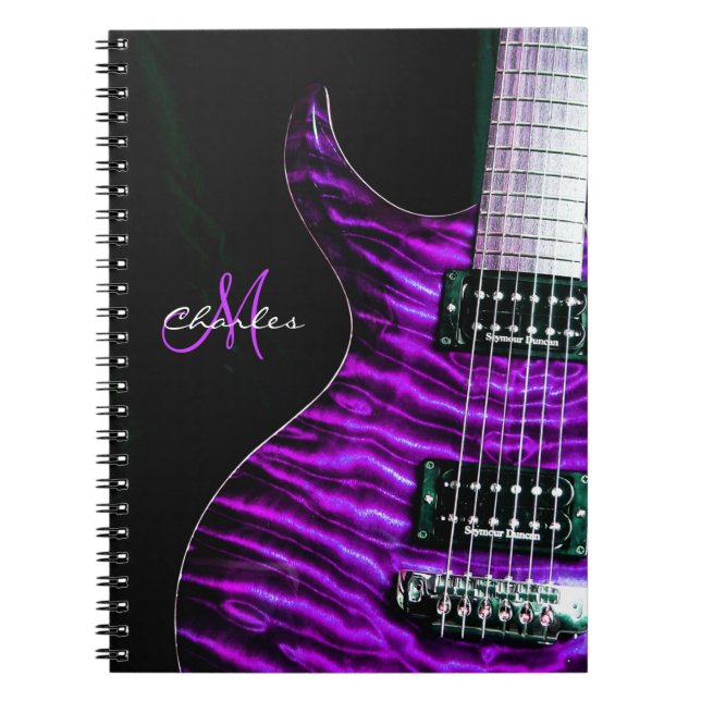Caderno roxo personalizado da música da guitarra (Frente)
