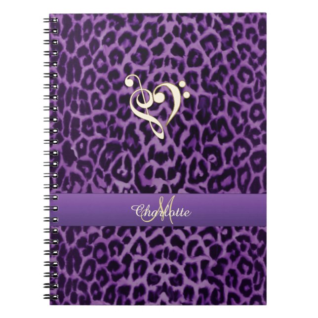 Caderno roxo personalizado do coração da música do (Frente)