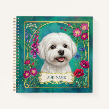Caderno Teal Personalizado do Cão Maltês