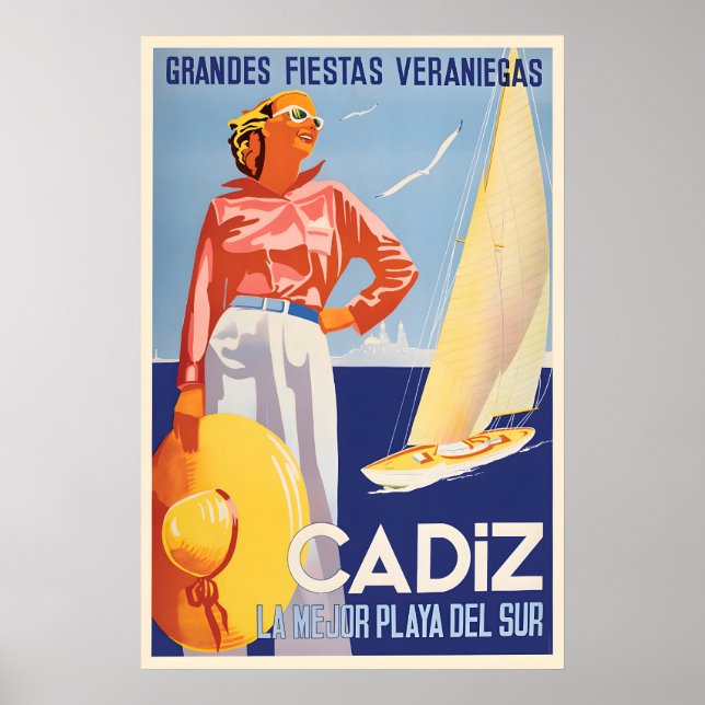 Cadiz Spain Travel Poster Vintage Andalusia Wall (Frente)