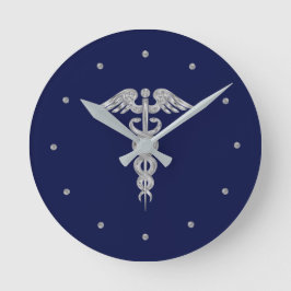 Caduceu Cinza Prateado em Relógio Redondo Azul-Mar