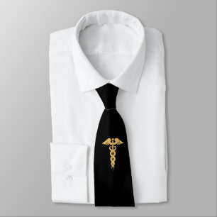Caduceu Dourado Médico em Gravata Preta