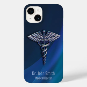 Caduceu Médico Holográfico em Cromo Escuro 3D