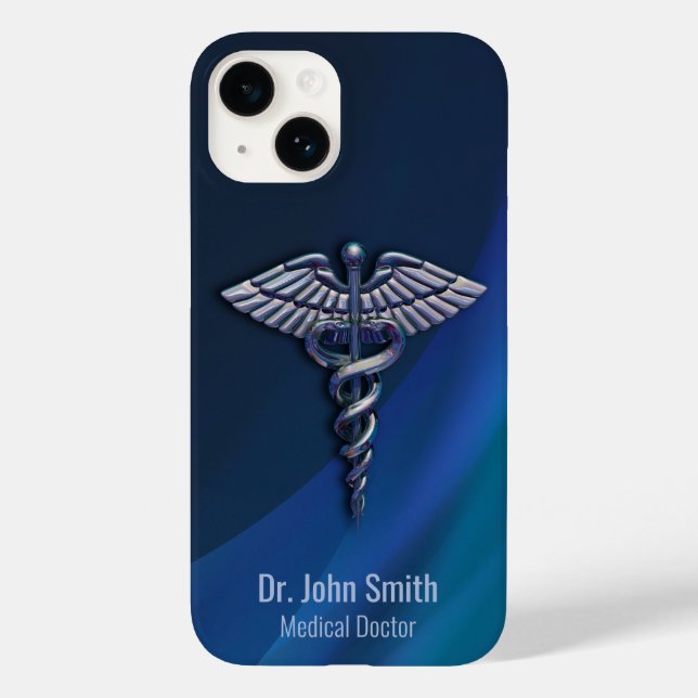 Caduceu Médico Holográfico em Cromo Escuro 3D (Verso)