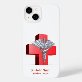 Caduceus 3D Médico Silver Cruz Vermelho