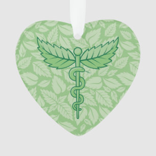 Caduceus com Ornamento de Fundo de Folhas