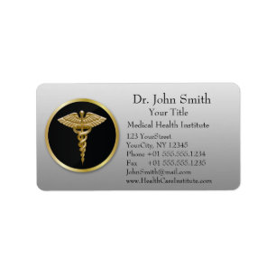 Caduceus médico profissional Dourado - etiqueta d