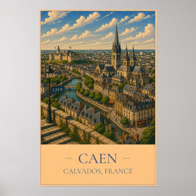 Caen, France – Vintage Travel Poster (Frente)