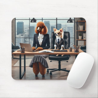 Cães advogados trabalhando no mouse pad do escritó