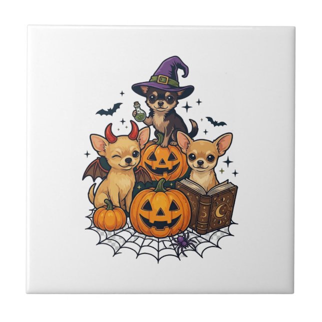 Cães Chihuahua de Halloween Abóboras Chapéu de Bru (Frente)