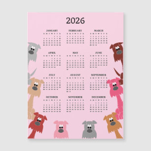 Cães Coloridos Calendário 2026 Cartão Magnético