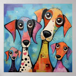 Cães Coloridos Impressão de Arte Abstrata,