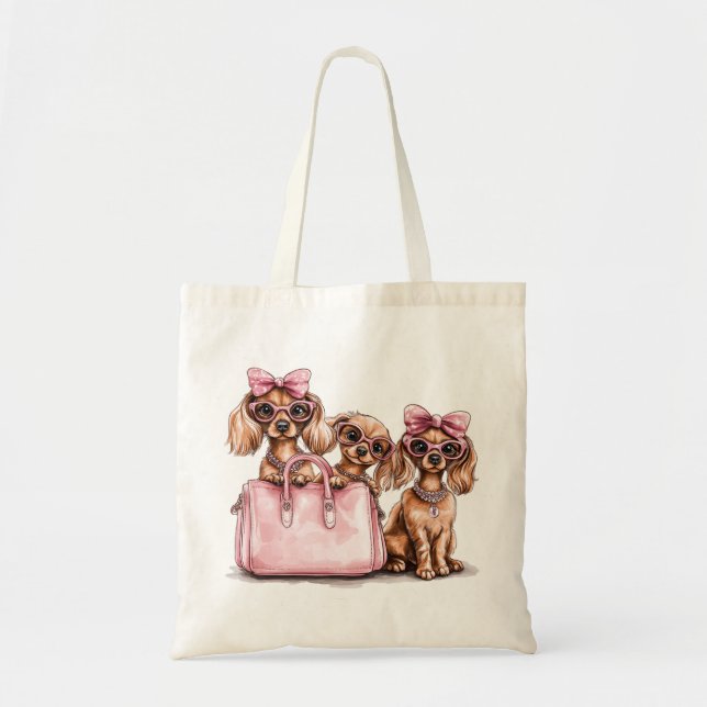 Cães de Dachshund Fashionáveis, Bolsa Rosa (Frente)