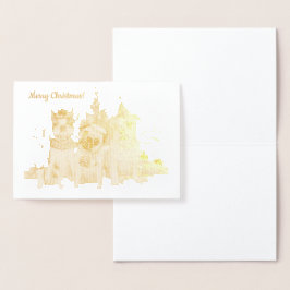 Cães de Natal ouros por cartão postal de árvore