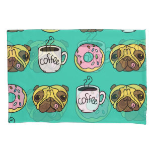 Cães engraçados, rosquinhas, padrão de café.