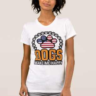 Cães Me Fazem Feliz Camisa Vintage Patriótica Pata