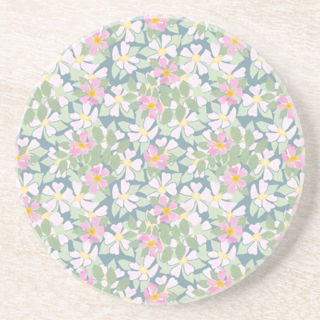 Cães rosa na Porta copos de Sandstone redonda azul (Frente)