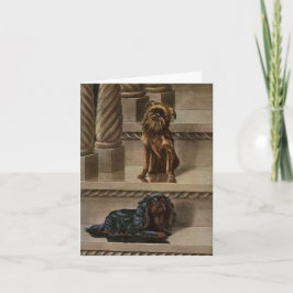 Cães Vintage sentados em um Cartão de Nota Escada