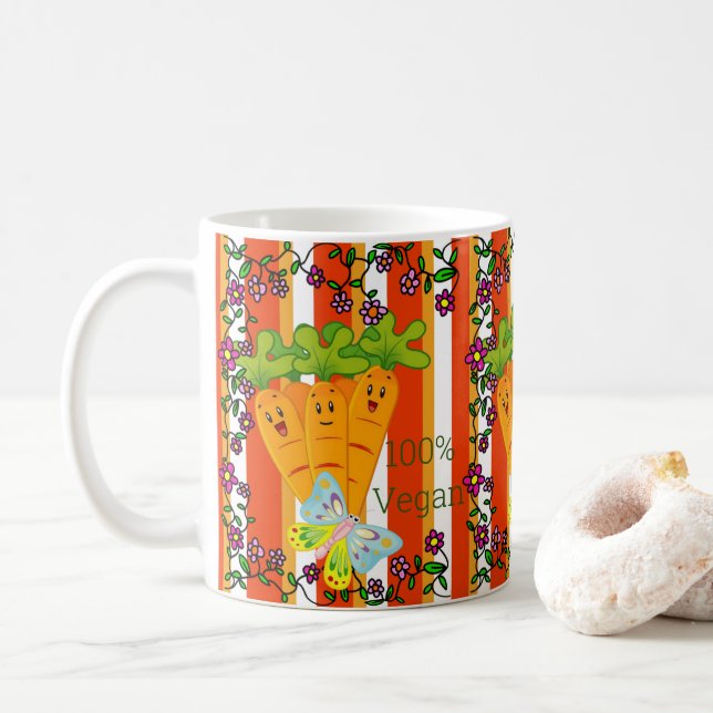 Café 100% De Cenouras De Vegan, Caneca De Stripe Laranj (Com Donut)