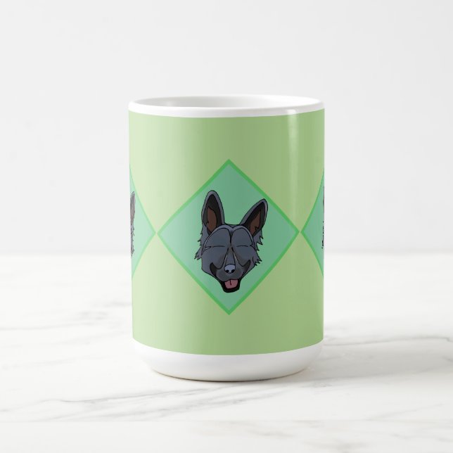 Café 3 Caneca de diamante verde German shepherd preta (Centro)