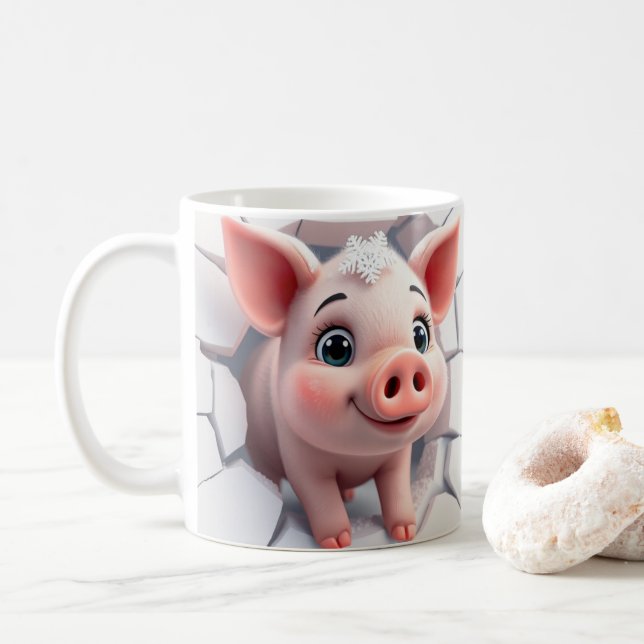 Café 3d plástico da caneca de porco, 3d design de plást (Com Donut)