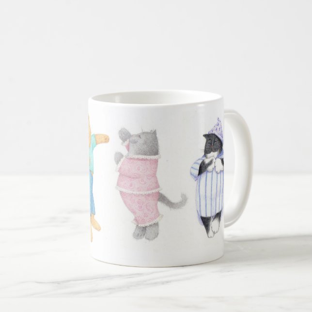 Café 4 GATOS DE PIJAMA Caneca Branca (Frente Esquerda)