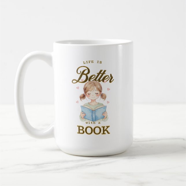 Café A Vida é Melhor com uma Caneca de Café/Chá de Livr (Esquerda)