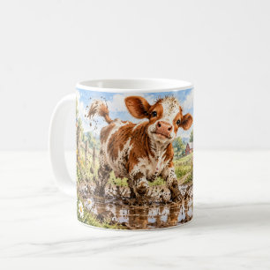Café A Vida É Melhor com uma Caneca de Vaca no Lamaçal