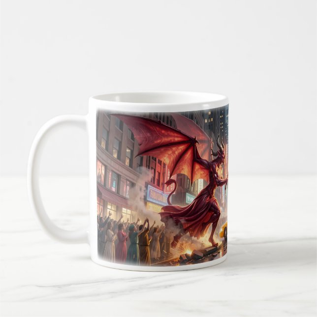 Café Anjo vs Demônio Batalha nas Ruas de NYC Caneca Épi (Esquerda)