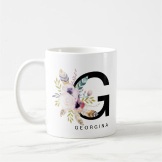 Café Aquarela de Boho do monograma da caneca do