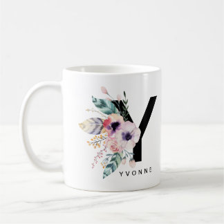 Café Aquarela de Boho do monograma da caneca do