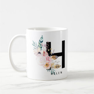 Café Aquarela de Boho do monograma da caneca do