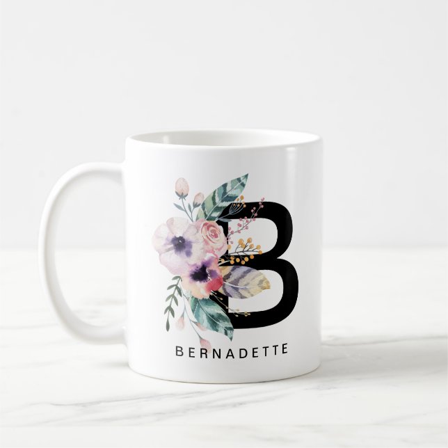 Café Aquarela de Boho do monograma da caneca do (Esquerda)