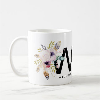 Café Aquarela de Boho do monograma da caneca do