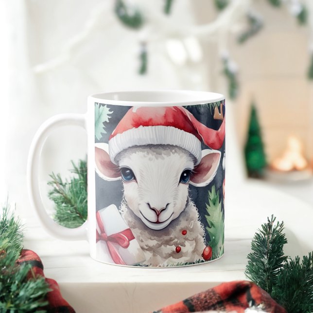 Café Aquarela Ovino Festivo Caneca de Natal (Criador carregado)
