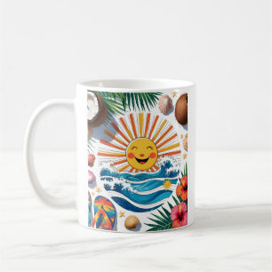 Café Aqui Vem o Sol – Caneca Tropical Boho de Verão