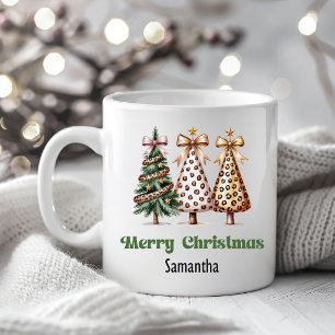 Café Árvores de Natal de Leopardo Elegantes Caneca com 