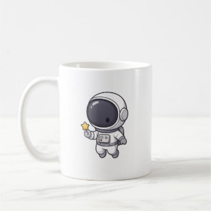 Café Astronauta Kawaii Segurando Caneca de Estrela