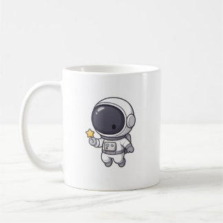 Café Astronauta Kawaii Segurando Caneca de Estrela